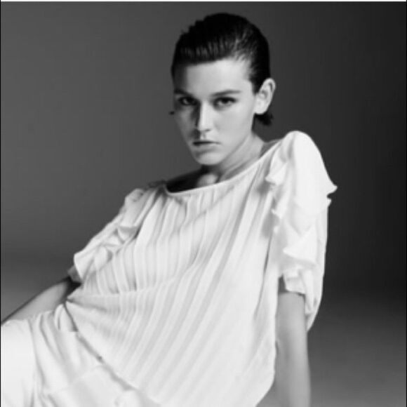 Zara Crop White Ruffle Drop Sleeve Pleated Soft Girl Top Blouse Size S - Picture 3 of 14